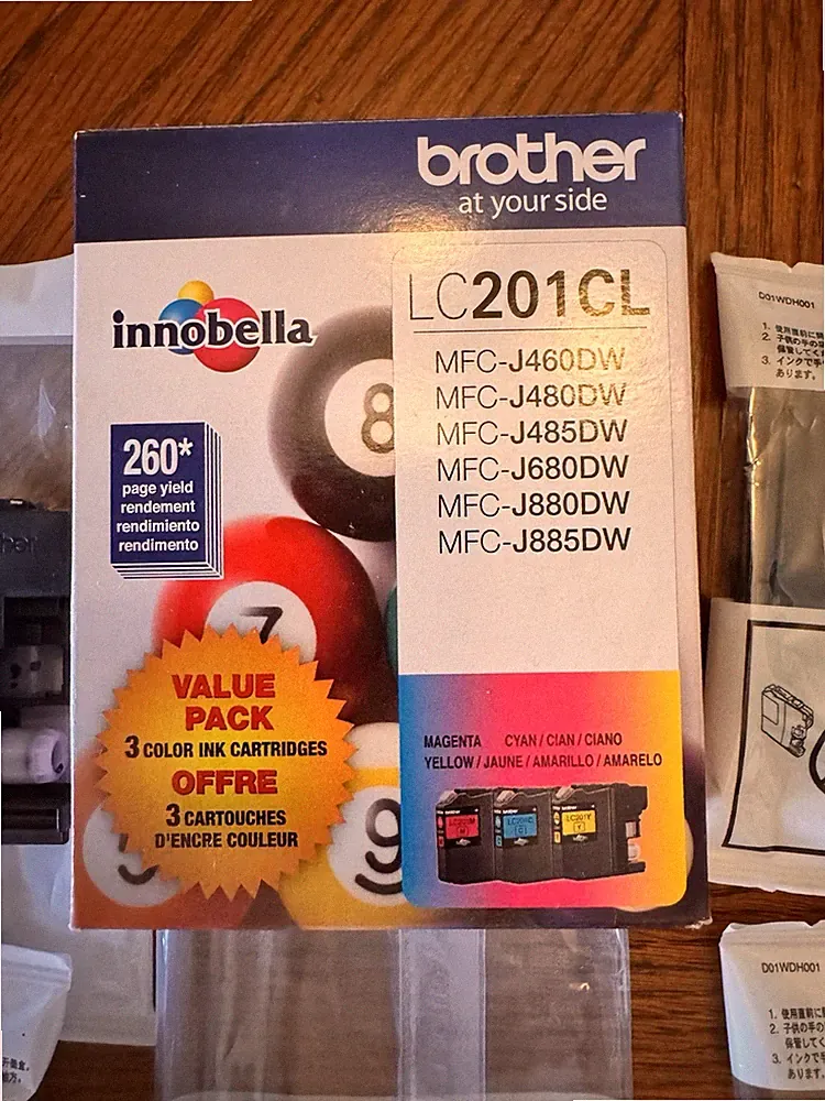12 Ink Cartridges : 3 New Black LC203BK / LC201 Magenta2, Cyan2, Yellow1 /4used