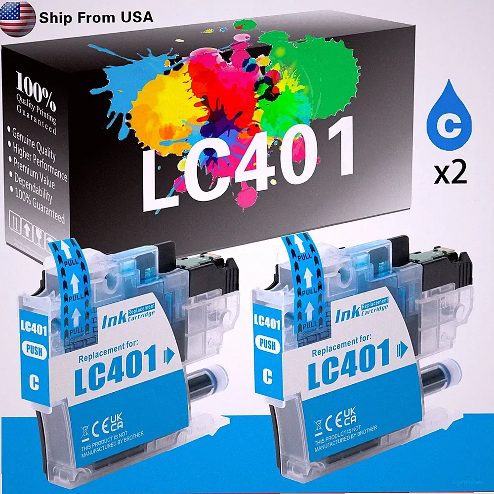 2-Pack LC401 LC 401 Ink Cartridge for MFC-J1012DW MFC-J1170DW Printer (Cyan)