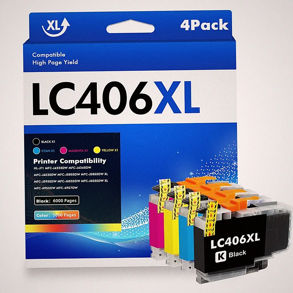 4 Pack Compatible LC 406 LC-406 Extra Capacity Ink Cartridge for Brother Printer