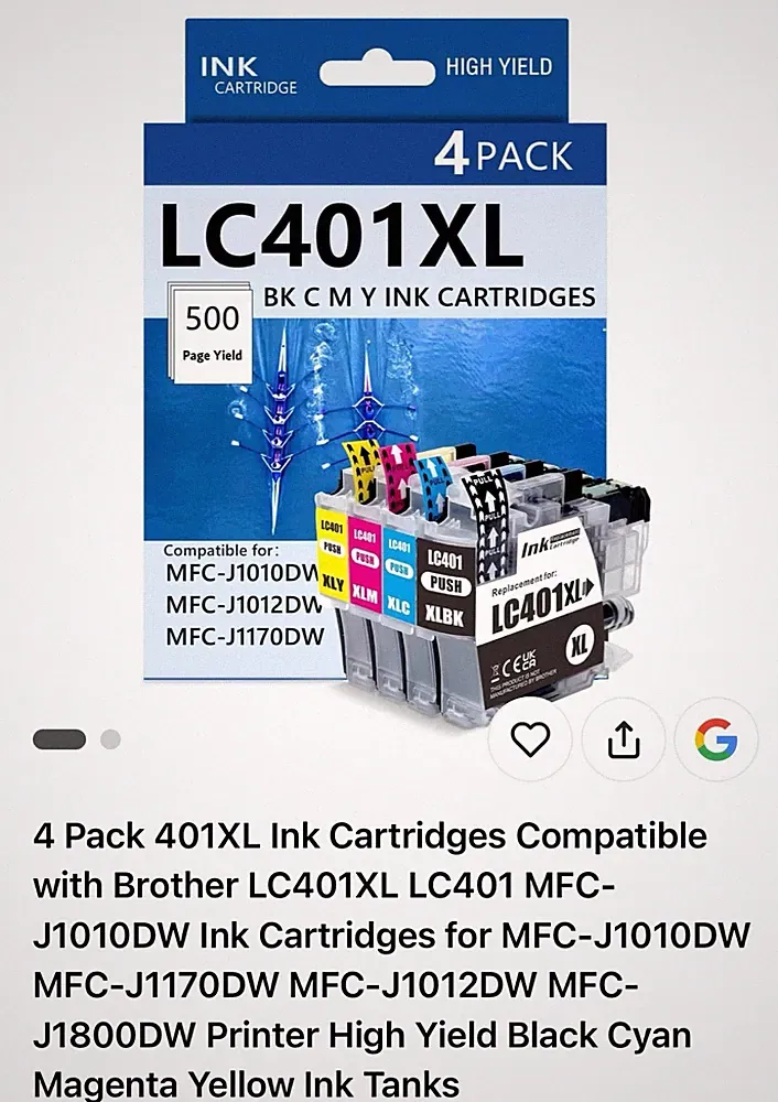 4-Pack LC-401 Ink Cartridge compatible for Brother LC401 MFC-J1012DW MFC-J1170DW