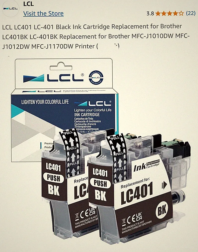 LCL Black Ink 2 Cartridge Replacement New