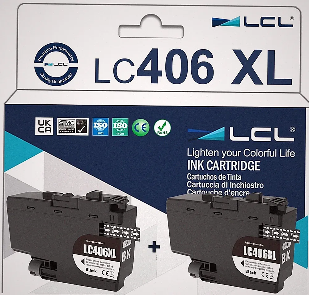 LCL Compatible LC406 Black Ink XL - Fits Brother Printers - High Yield, 2-Pack