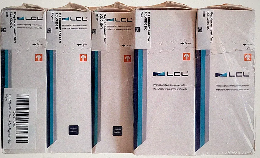 LCL Ink Bottles Replacement for Gl290 5 Pack Set Black Cyan Magenta Yellow