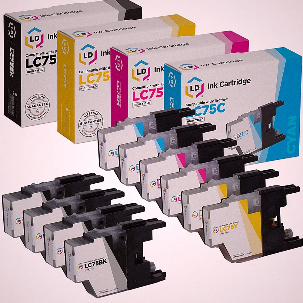 LD 10 Pack LC75 HY Black & Color Ink Cartridge Set for Brother Printer