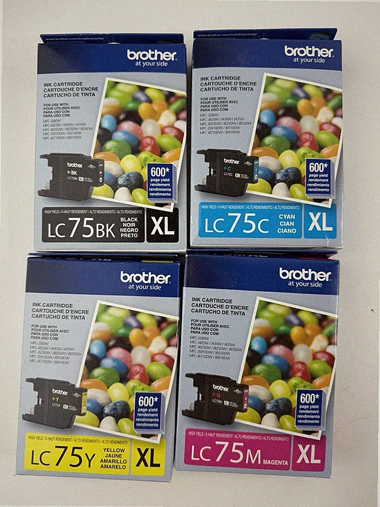 Lot 4 Genuine BROTHER LC75BK LC75C LC75M LC75Y XL Ink Cartridge Bundle Lot