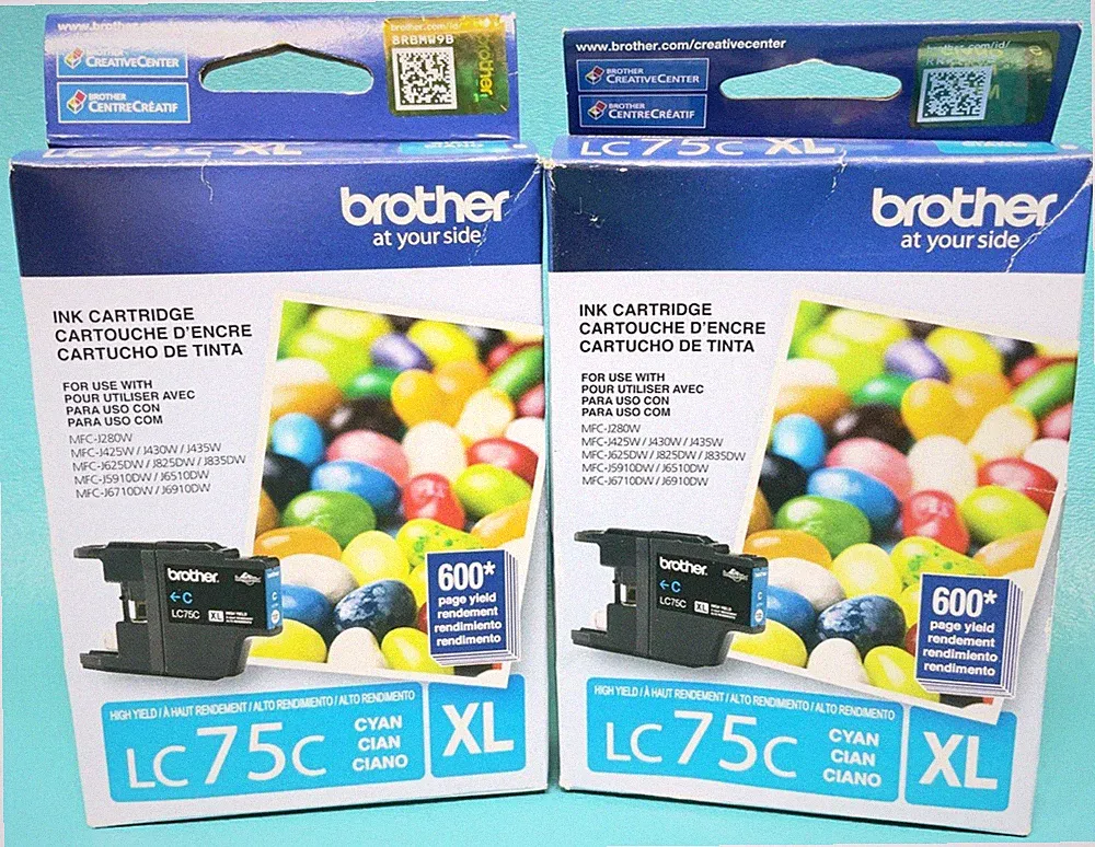 Lot of 2 - Genuine Brother Cyan LC75C-XL Ink Cartridges - Exp: 09/2023
